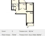 3-комнатная квартира площадью 77.4 кв.м, Недорубова ул, 25 | цена 7 145 800 руб. | www.metrprice.ru