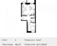 2-комнатная квартира площадью 46.1 кв.м, Фруктовая улица, 1 | цена 4 945 018 руб. | www.metrprice.ru