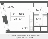 1-комнатная квартира площадью 25.17 кв.м, Мякининское шоссе, 1 | цена 2 265 300 руб. | www.metrprice.ru