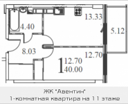 1-комнатная квартира площадью 40 кв.м в ЖК "Авентин", Железнодорожная, 33, корп.2 | цена 2 856 600 руб. | www.metrprice.ru