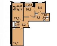 3-комнатная квартира площадью 76.7 кв.м, ул Лавриненко, д. 4г | цена 7 612 475 руб. | www.metrprice.ru
