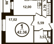 1-комнатная квартира площадью 42.36 кв.м, Петра Алексеева, 12а, корп.1 | цена 7 751 880 руб. | www.metrprice.ru