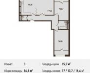 3-комнатная квартира площадью 86.8 кв.м, Ивановская ул, 1 | цена 6 683 600 руб. | www.metrprice.ru