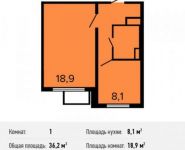 1-комнатная квартира площадью 36.2 кв.м, Шестая улица, 15 | цена 2 984 690 руб. | www.metrprice.ru