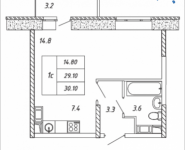 1-комнатная квартира площадью 30.1 кв.м, Дружбы, корп.35 | цена 2 829 400 руб. | www.metrprice.ru