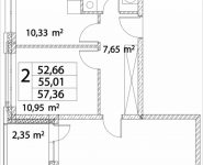 2-комнатная квартира площадью 55.01 кв.м, Лазоревый пр., 3, корп.7 | цена 12 395 623 руб. | www.metrprice.ru