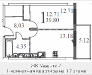 1-комнатная квартира площадью 39.8 кв.м в ЖК "Авентин", Железнодорожная, 33, корп.2 | цена 2 899 112 руб. | www.metrprice.ru