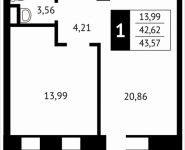 1-комнатная квартира площадью 43.6 кв.м, Клубная, 13 | цена 4 631 192 руб. | www.metrprice.ru