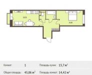 1-комнатная квартира площадью 45.06 кв.м,  | цена 3 582 270 руб. | www.metrprice.ru