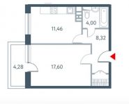 1-комнатная квартира площадью 43.88 кв.м, ул Викторенко, д. 18 с3 | цена 12 708 185 руб. | www.metrprice.ru