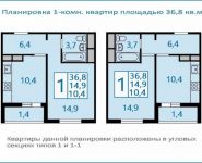 1-комнатная квартира площадью 36.8 кв.м, Производственная ул., 6 | цена 4 121 000 руб. | www.metrprice.ru