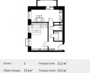 1-комнатная квартира площадью 37.4 кв.м, Фруктовая ул, 1 | цена 4 161 962 руб. | www.metrprice.ru