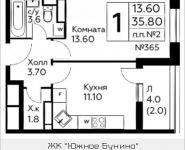 1-комнатная квартира площадью 35.8 кв.м, д.Столбово, уч.40/2, корп.6 | цена 3 566 933 руб. | www.metrprice.ru