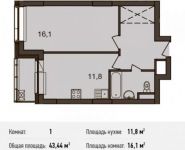 1-комнатная квартира площадью 43.4 кв.м, Акуловская улица, 23 | цена 8 424 960 руб. | www.metrprice.ru