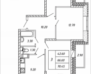 3-комнатная квартира площадью 70.45 кв.м, Дружбы, корп.29 | цена 5 495 100 руб. | www.metrprice.ru