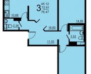 3-комнатная квартира площадью 76.47 кв.м, 5-й микрорайон, 18 | цена 4 074 322 руб. | www.metrprice.ru