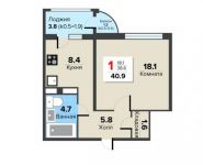 1-комнатная квартира площадью 41.27 кв.м, Ермолинская улица, д.1к6 | цена 3 203 800 руб. | www.metrprice.ru