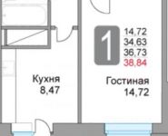 1-комнатная квартира площадью 38.8 кв.м, Дмитриева ул., 28К2 | цена 3 200 000 руб. | www.metrprice.ru