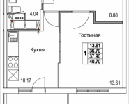 1-комнатная квартира площадью 40.7 кв.м, 2-я Муравская, корп.8 | цена 4 817 225 руб. | www.metrprice.ru