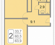2-комнатная квартира площадью 63.9 кв.м, 2-й Грайвороновский проезд, 38, корп.2 | цена 10 019 520 руб. | www.metrprice.ru