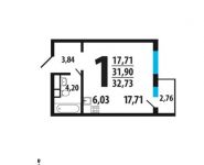 1-комнатная квартира площадью 32.73 кв.м, Нововатутинский проспект, 8 | цена 2 991 522 руб. | www.metrprice.ru