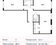 3-комнатная квартира площадью 88 кв.м, Боровское ш., 2 | цена 7 576 600 руб. | www.metrprice.ru