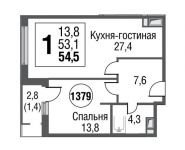 1-комнатная квартира площадью 54.5 кв.м, Серебрякова проезд, д.11к2 стр 13 | цена 11 317 911 руб. | www.metrprice.ru