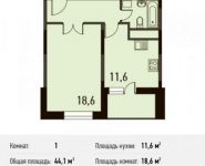 1-комнатная квартира площадью 44.1 кв.м, Новотушинская улица, 3 | цена 4 229 190 руб. | www.metrprice.ru