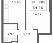 1-комнатная квартира площадью 34.26 кв.м, Мякининское шоссе, 4 | цена 3 905 640 руб. | www.metrprice.ru