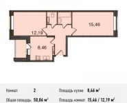 2-комнатная квартира площадью 50.9 кв.м, Центральная ул., ДВЛ1Б | цена 3 229 610 руб. | www.metrprice.ru