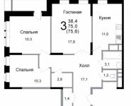 3-комнатная квартира площадью 79.5 кв.м, Барышевская Роща ул., 12 | цена 6 622 350 руб. | www.metrprice.ru