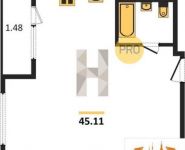 1-комнатная квартира площадью 45.1 кв.м, Новочерёмушкинская улица, 17к1 | цена 11 649 060 руб. | www.metrprice.ru