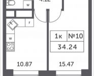 1-комнатная квартира площадью 34.24 кв.м, Мякининское шоссе, 4, корп.4 | цена 2 940 531 руб. | www.metrprice.ru