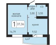 1-комнатная квартира площадью 37.36 кв.м, Хлебозаводская улица, 10 | цена 2 034 625 руб. | www.metrprice.ru