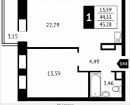 1-комнатная квартира площадью 45.3 кв.м, Клубная, 13 | цена 4 769 184 руб. | www.metrprice.ru