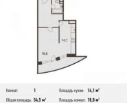 1-комнатная квартира площадью 54.5 кв.м, Некрасова ул., 18 | цена 4 523 500 руб. | www.metrprice.ru