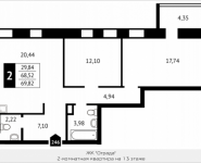 2-комнатная квартира площадью 69.8 кв.м, Клубная, 13 | цена 6 678 464 руб. | www.metrprice.ru