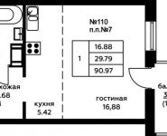 1-комнатная квартира площадью 30.97 кв.м, д.1 | цена 3 098 548 руб. | www.metrprice.ru