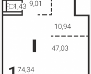 1-комнатная квартира площадью 74.34 кв.м, Татьянин Парк, 14 | цена 7 187 748 руб. | www.metrprice.ru