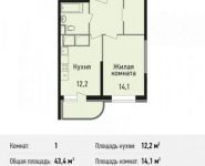 1-комнатная квартира площадью 43.4 кв.м, улица Некрасова, 11 | цена 3 067 404 руб. | www.metrprice.ru