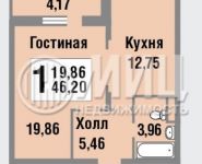 1-комнатная квартира площадью 46.2 кв.м, улица Зелёная Горка, 1 | цена 5 800 000 руб. | www.metrprice.ru