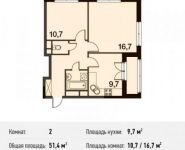 2-комнатная квартира площадью 51.4 кв.м,  | цена 5 683 812 руб. | www.metrprice.ru