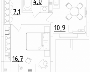 1-комнатная квартира площадью 38.7 кв.м, Строителей, корп.3 | цена 2 070 450 руб. | www.metrprice.ru