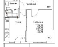 1-комнатная квартира площадью 37.91 кв.м, 2-я Муравская | цена 5 216 112 руб. | www.metrprice.ru