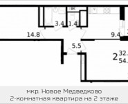 2-комнатная квартира площадью 54 кв.м, Колпакова, 44, корп.32 | цена 4 361 536 руб. | www.metrprice.ru