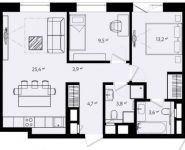 3-комнатная квартира площадью 64.1 кв.м, улица Ситникова, 8 | цена 16 272 213 руб. | www.metrprice.ru