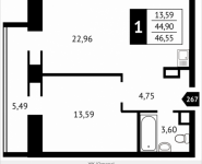 1-комнатная квартира площадью 46.6 кв.м, Клубная, 13 | цена 4 687 028 руб. | www.metrprice.ru